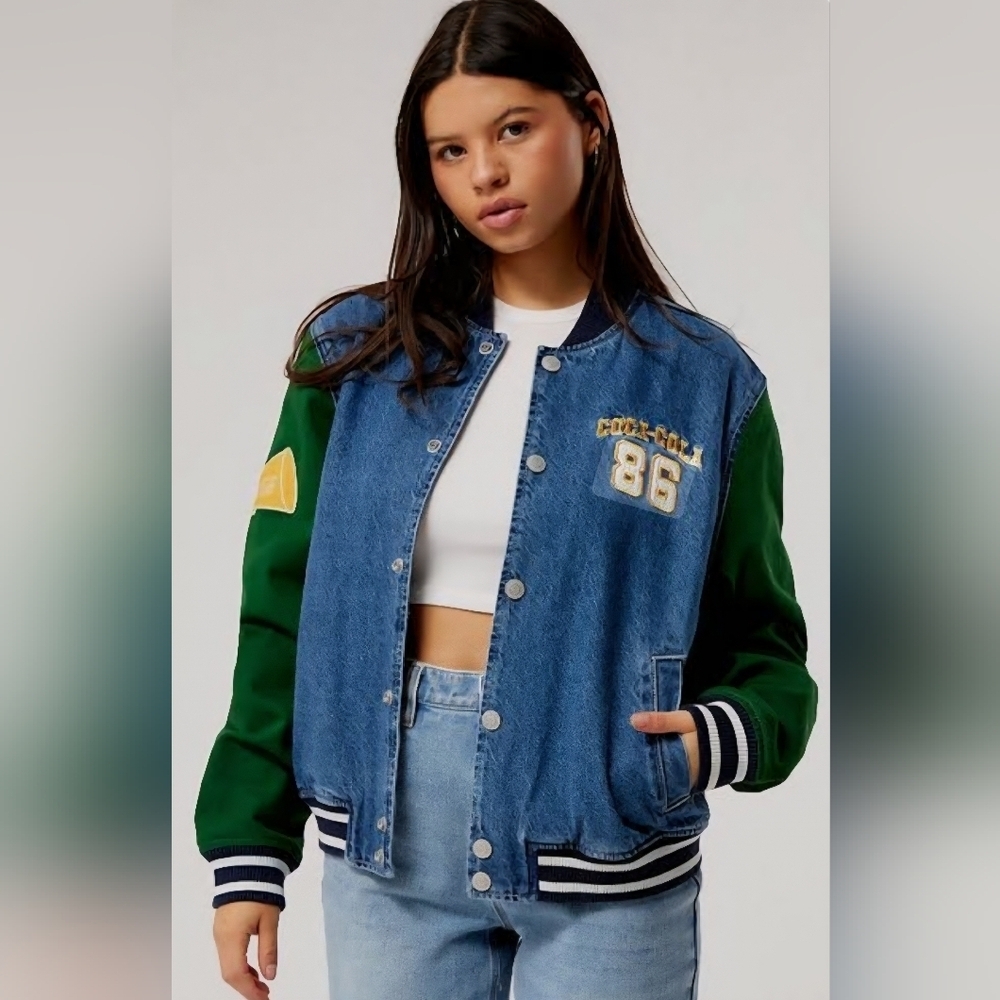 Coca-Cola PacSun Cheer Varsity Women's Size Medium Jacket Denim Button Up NWOT